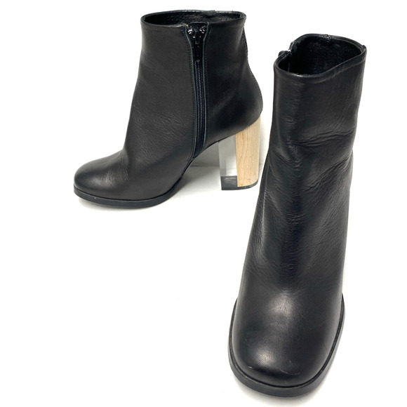 Miista Ali Black Ankle Boot Leather Wood Clear Block Heel Lucite Round T… - Picture 10 of 10